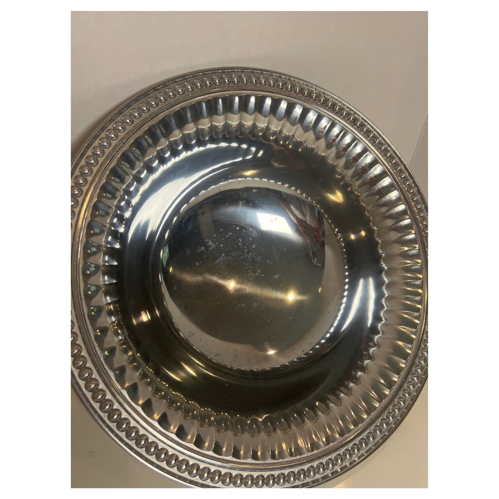 Wilton Armetale Flutes & Pearls Medium Round‎ Bowl Silver Metal Serveware NIB